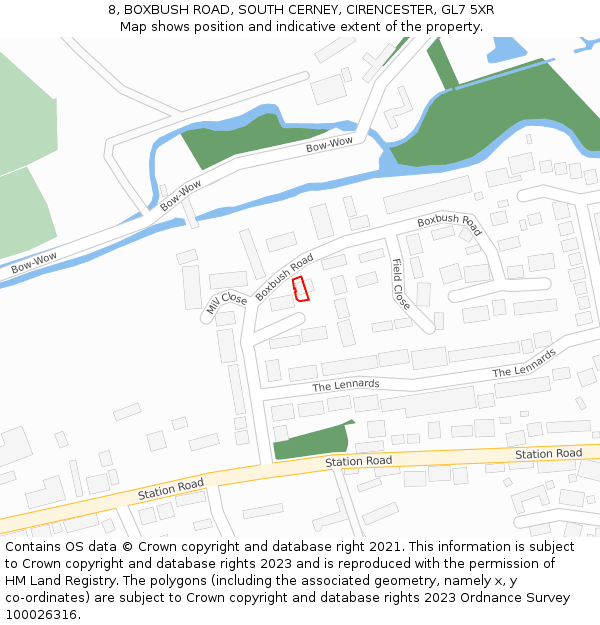 8, BOXBUSH ROAD, SOUTH CERNEY, CIRENCESTER, GL7 5XR: Location map and indicative extent of plot