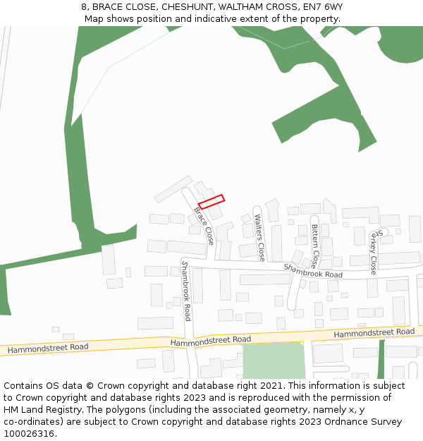 8, BRACE CLOSE, CHESHUNT, WALTHAM CROSS, EN7 6WY: Location map and indicative extent of plot