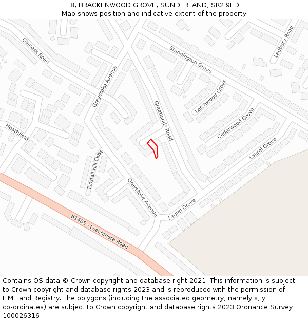 8, BRACKENWOOD GROVE, SUNDERLAND, SR2 9ED: Location map and indicative extent of plot