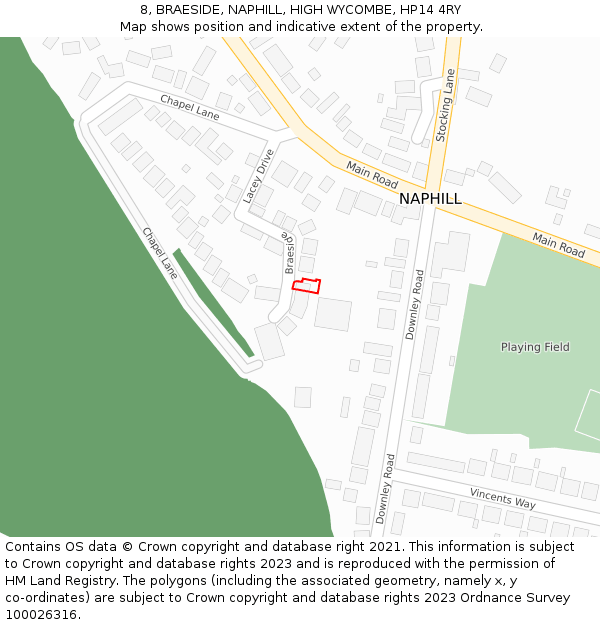 8, BRAESIDE, NAPHILL, HIGH WYCOMBE, HP14 4RY: Location map and indicative extent of plot