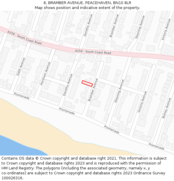 8, BRAMBER AVENUE, PEACEHAVEN, BN10 8LR: Location map and indicative extent of plot