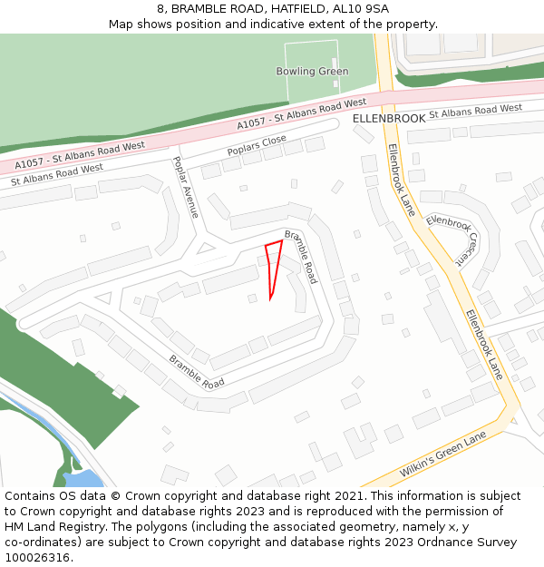 8, BRAMBLE ROAD, HATFIELD, AL10 9SA: Location map and indicative extent of plot