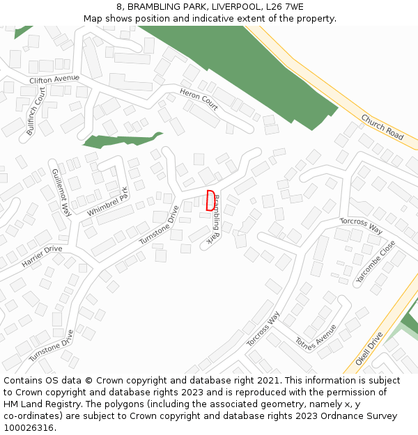 8, BRAMBLING PARK, LIVERPOOL, L26 7WE: Location map and indicative extent of plot