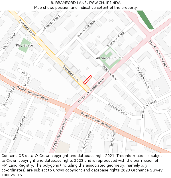 8, BRAMFORD LANE, IPSWICH, IP1 4DA: Location map and indicative extent of plot