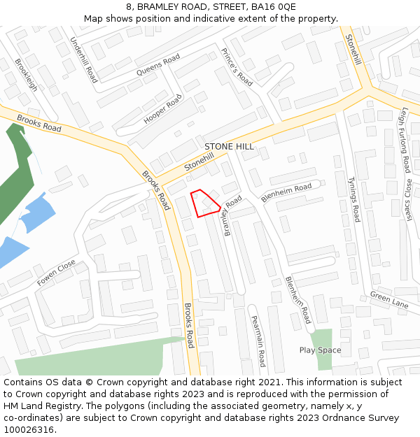 8, BRAMLEY ROAD, STREET, BA16 0QE: Location map and indicative extent of plot