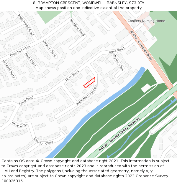 8, BRAMPTON CRESCENT, WOMBWELL, BARNSLEY, S73 0TA: Location map and indicative extent of plot