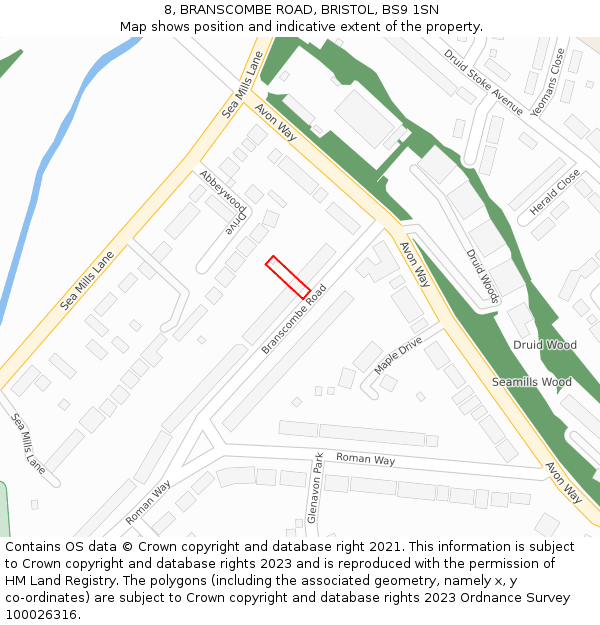 8, BRANSCOMBE ROAD, BRISTOL, BS9 1SN: Location map and indicative extent of plot