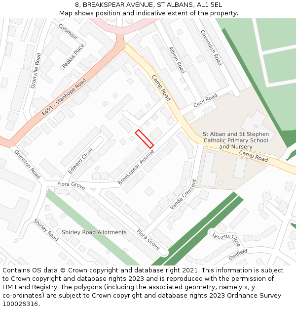 8, BREAKSPEAR AVENUE, ST ALBANS, AL1 5EL: Location map and indicative extent of plot