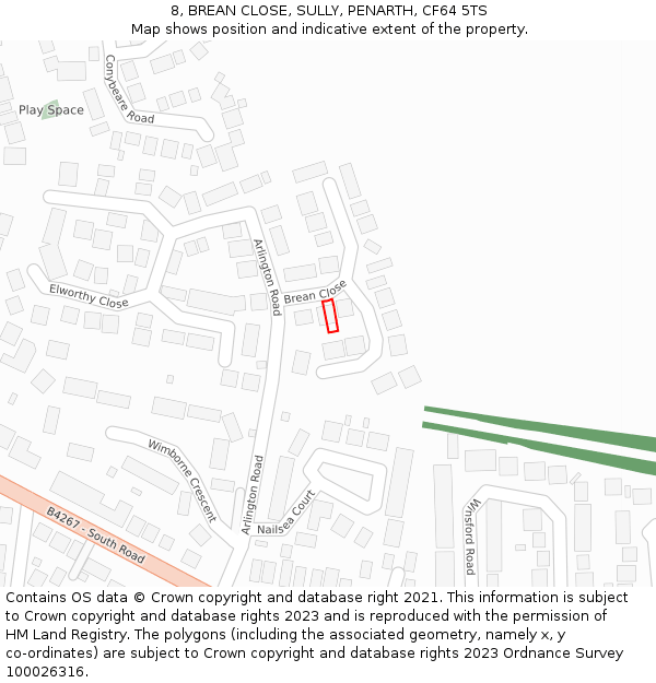 8, BREAN CLOSE, SULLY, PENARTH, CF64 5TS: Location map and indicative extent of plot