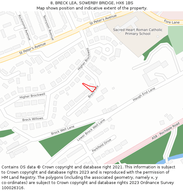 8, BRECK LEA, SOWERBY BRIDGE, HX6 1BS: Location map and indicative extent of plot