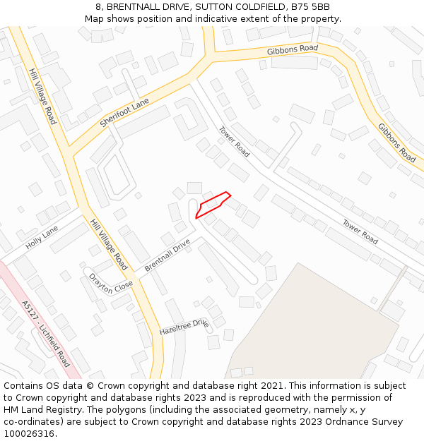 8, BRENTNALL DRIVE, SUTTON COLDFIELD, B75 5BB: Location map and indicative extent of plot