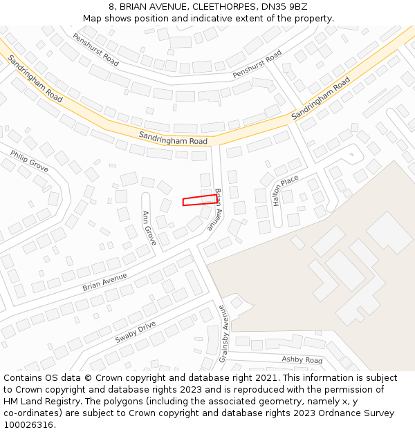 8, BRIAN AVENUE, CLEETHORPES, DN35 9BZ: Location map and indicative extent of plot