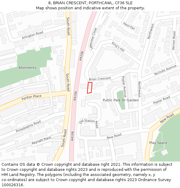 8, BRIAN CRESCENT, PORTHCAWL, CF36 5LE: Location map and indicative extent of plot