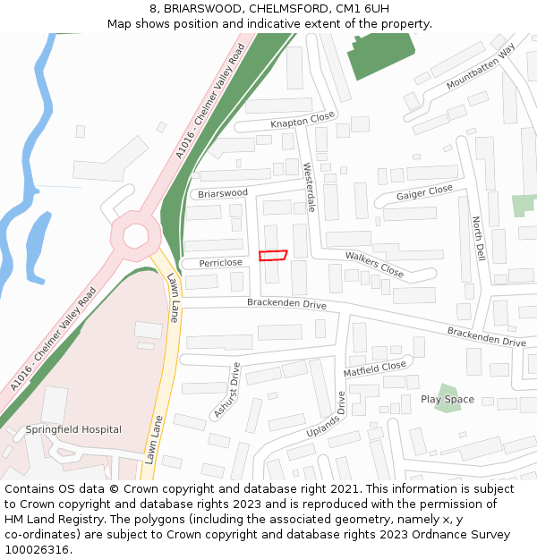 8, BRIARSWOOD, CHELMSFORD, CM1 6UH: Location map and indicative extent of plot