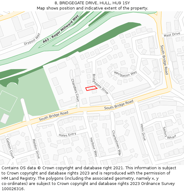 8, BRIDGEGATE DRIVE, HULL, HU9 1SY: Location map and indicative extent of plot