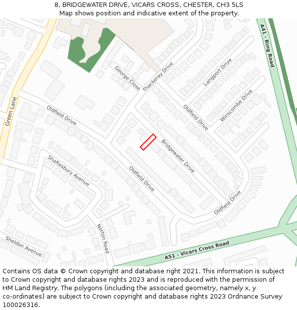 8, BRIDGEWATER DRIVE, VICARS CROSS, CHESTER, CH3 5LS: Location map and indicative extent of plot