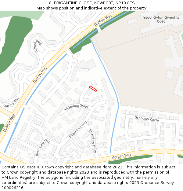8, BRIGANTINE CLOSE, NEWPORT, NP10 8ES: Location map and indicative extent of plot