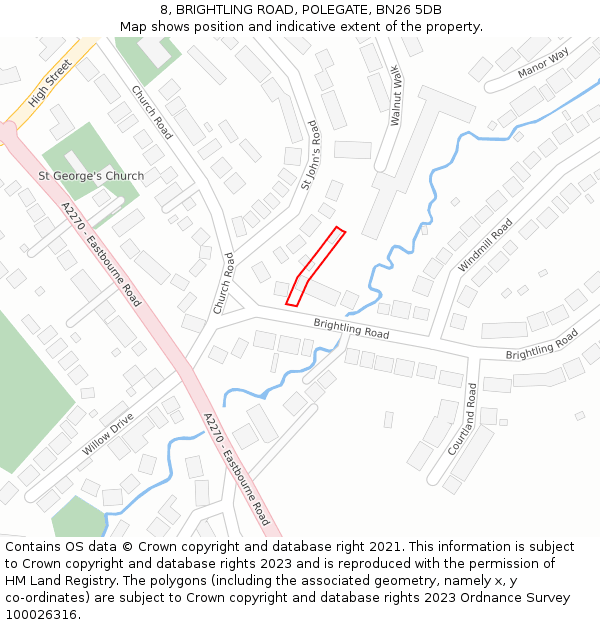 8, BRIGHTLING ROAD, POLEGATE, BN26 5DB: Location map and indicative extent of plot