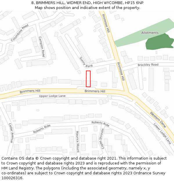 8, BRIMMERS HILL, WIDMER END, HIGH WYCOMBE, HP15 6NP: Location map and indicative extent of plot