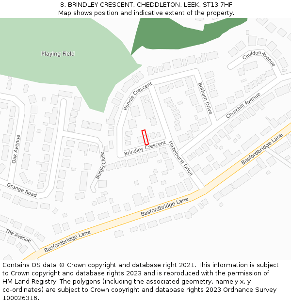 8, BRINDLEY CRESCENT, CHEDDLETON, LEEK, ST13 7HF: Location map and indicative extent of plot