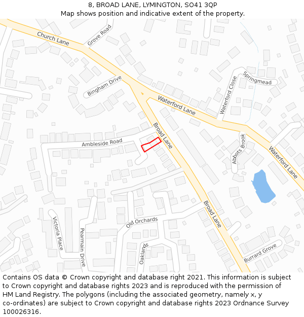 8, BROAD LANE, LYMINGTON, SO41 3QP: Location map and indicative extent of plot