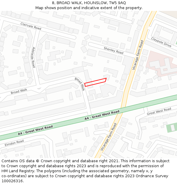 8, BROAD WALK, HOUNSLOW, TW5 9AQ: Location map and indicative extent of plot