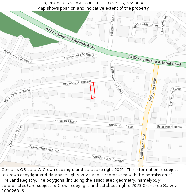 8, BROADCLYST AVENUE, LEIGH-ON-SEA, SS9 4PX: Location map and indicative extent of plot