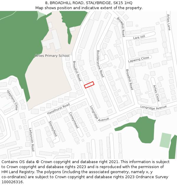 8, BROADHILL ROAD, STALYBRIDGE, SK15 1HQ: Location map and indicative extent of plot