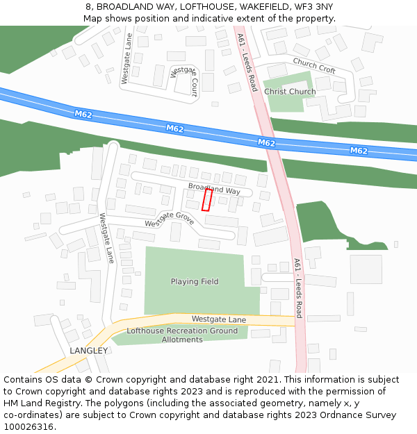 8, BROADLAND WAY, LOFTHOUSE, WAKEFIELD, WF3 3NY: Location map and indicative extent of plot