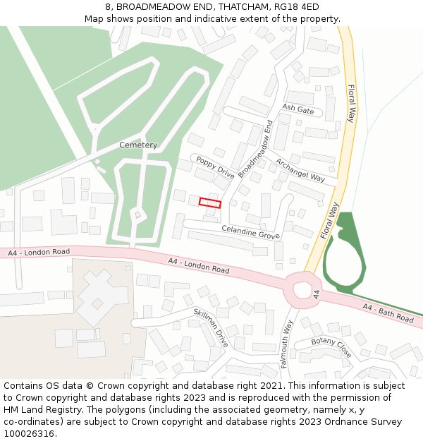 8, BROADMEADOW END, THATCHAM, RG18 4ED: Location map and indicative extent of plot