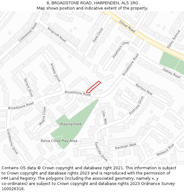 8, BROADSTONE ROAD, HARPENDEN, AL5 1RG: Location map and indicative extent of plot