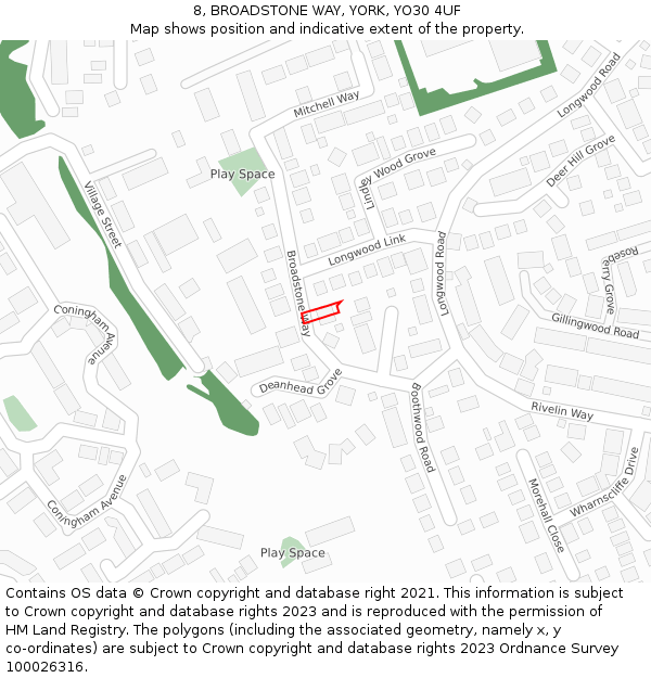 8, BROADSTONE WAY, YORK, YO30 4UF: Location map and indicative extent of plot