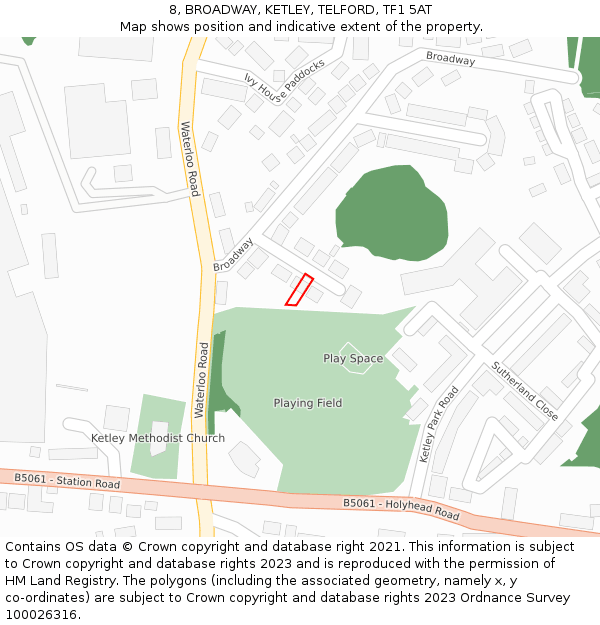 8, BROADWAY, KETLEY, TELFORD, TF1 5AT: Location map and indicative extent of plot