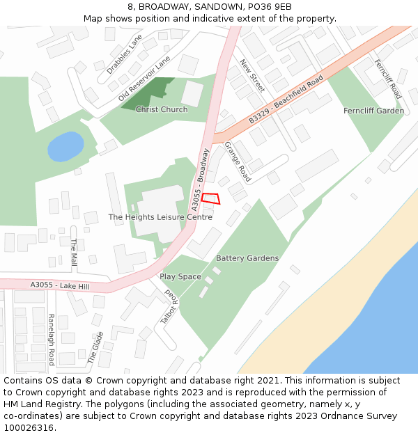 8, BROADWAY, SANDOWN, PO36 9EB: Location map and indicative extent of plot