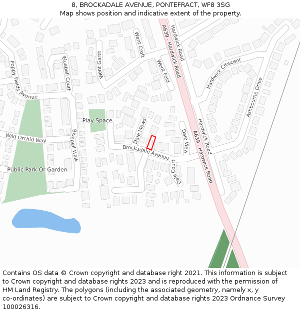 8, BROCKADALE AVENUE, PONTEFRACT, WF8 3SG: Location map and indicative extent of plot