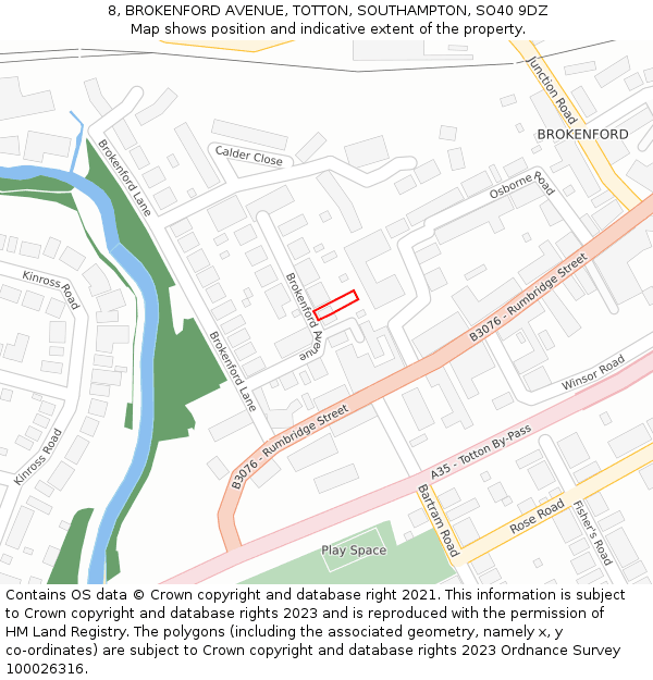 8, BROKENFORD AVENUE, TOTTON, SOUTHAMPTON, SO40 9DZ: Location map and indicative extent of plot