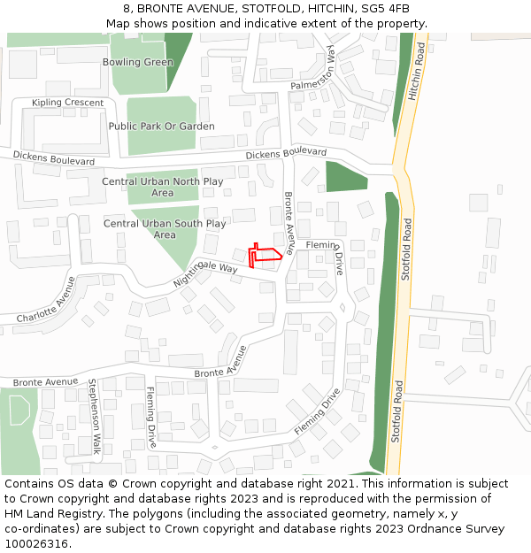 8, BRONTE AVENUE, STOTFOLD, HITCHIN, SG5 4FB: Location map and indicative extent of plot