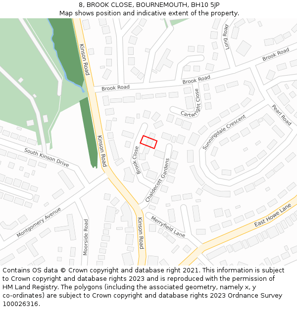 8, BROOK CLOSE, BOURNEMOUTH, BH10 5JP: Location map and indicative extent of plot