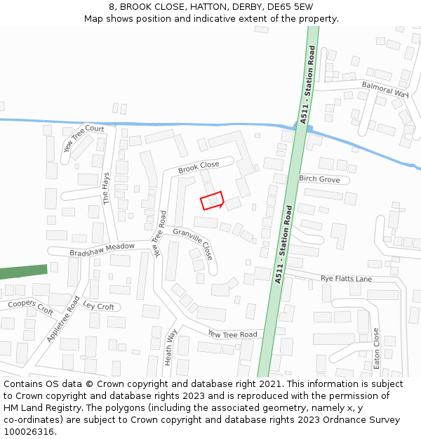 8, BROOK CLOSE, HATTON, DERBY, DE65 5EW: Location map and indicative extent of plot