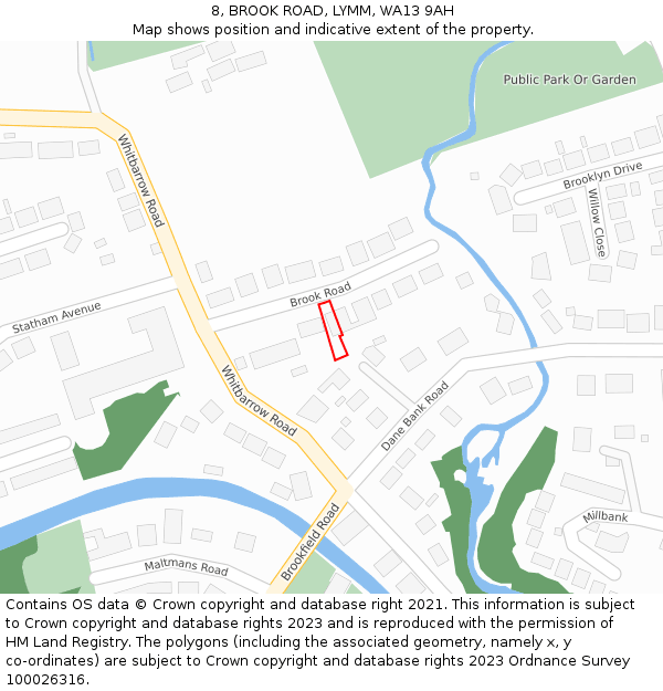 8, BROOK ROAD, LYMM, WA13 9AH: Location map and indicative extent of plot