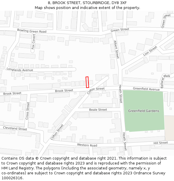 8, BROOK STREET, STOURBRIDGE, DY8 3XF: Location map and indicative extent of plot