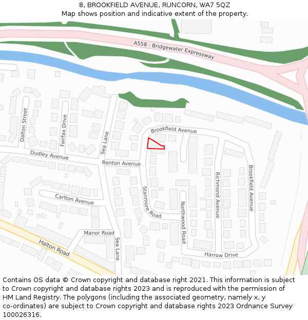 8, BROOKFIELD AVENUE, RUNCORN, WA7 5QZ: Location map and indicative extent of plot