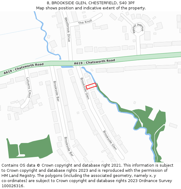 8, BROOKSIDE GLEN, CHESTERFIELD, S40 3PF: Location map and indicative extent of plot