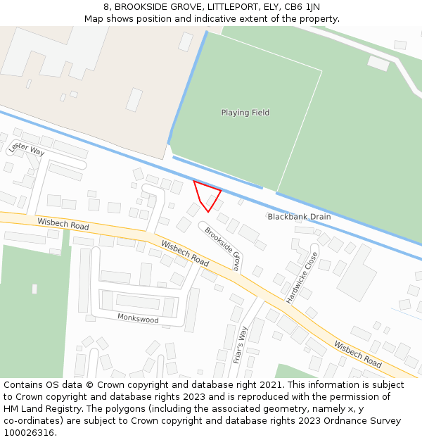 8, BROOKSIDE GROVE, LITTLEPORT, ELY, CB6 1JN: Location map and indicative extent of plot