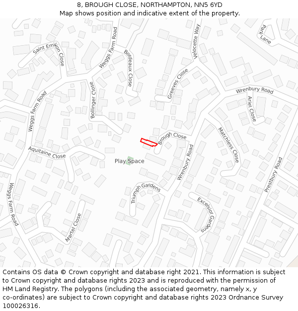 8, BROUGH CLOSE, NORTHAMPTON, NN5 6YD: Location map and indicative extent of plot