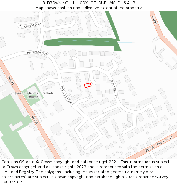 8, BROWNING HILL, COXHOE, DURHAM, DH6 4HB: Location map and indicative extent of plot