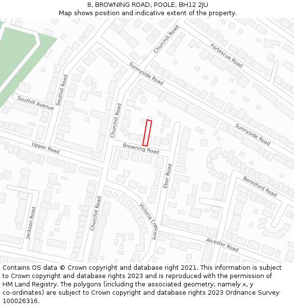 8, BROWNING ROAD, POOLE, BH12 2JU: Location map and indicative extent of plot