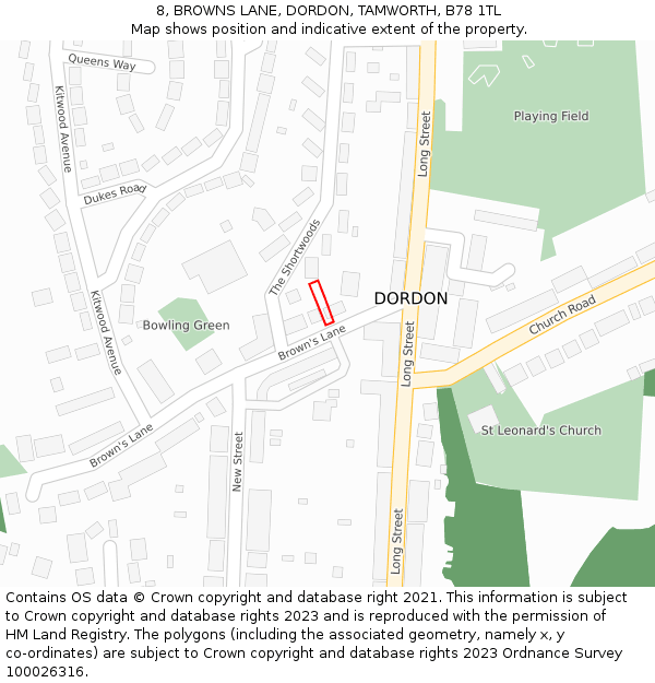 8, BROWNS LANE, DORDON, TAMWORTH, B78 1TL: Location map and indicative extent of plot