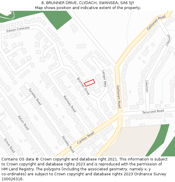 8, BRUNNER DRIVE, CLYDACH, SWANSEA, SA6 5JY: Location map and indicative extent of plot