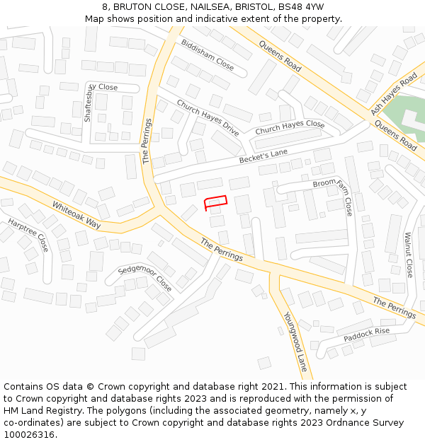 8, BRUTON CLOSE, NAILSEA, BRISTOL, BS48 4YW: Location map and indicative extent of plot